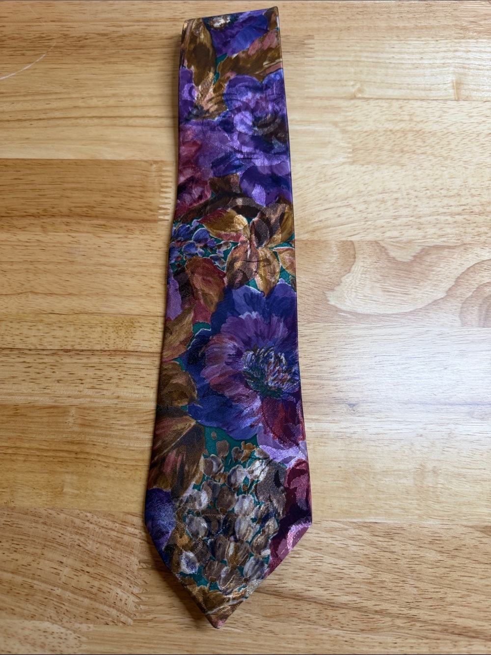 Vintage Purple Floral Tie with Gold and Brown Accents